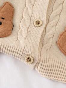 1 szt. Sweter dziecięcy, koreański modny kardigan z kapturem dla chłopców, dekoracja z motywem niedźwiedzia z kreskówki, skręcona lina, splot kablowy, szary