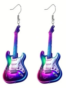 Hoa tai tiệc âm nhạc guitar và đĩa nhạc 2D nhiều màu sắc - Mặt dây chuyền hoạt hình bằng acrylic phong cách Bohemian, trang sức bền nhẹ, thích hợp cho buổi hòa nhạc, lễ hội, trang phục thường ngày - Món quà hoàn hảo cho những người yêu âm nhạc - Nhiều màu - Xem 2