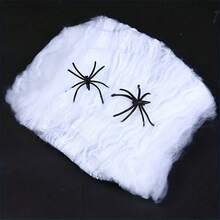 2 pièces Toile d'araignée fantomatique d'Halloween - Décorations de toile d'araignée blanche élastique pour maison hantée, bar, pièce et décoration de la maison - Cadeau de fête - Blanc - Voir 10