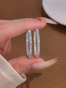 1 对 S925 纯银全钻耳环优雅精致高端珠宝礼物节日礼物生日礼物适合女性日常佩戴 - 滿鑽耳環 - 查看 2