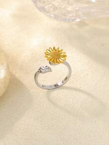 1PC Spinner Sunflower Rings For Women Stainless Steel Anti Anxiety Fidget Ring Wedding Jewelry Daily Wear Decoration