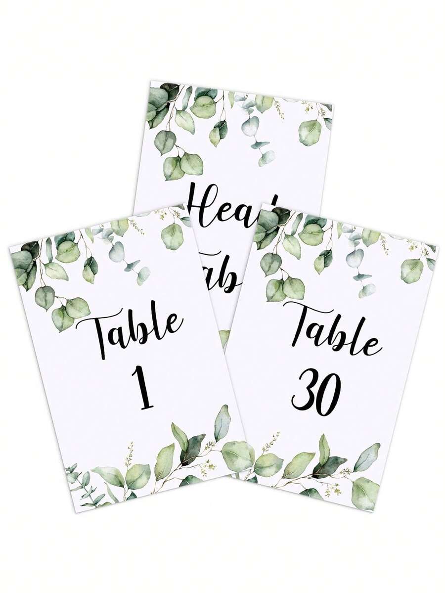 31 peças Números de Mesa de Casamento Dupla Face Dourados 1-25/30 com Número de Mesa Principal - Design de Eucalipto Verde, Adequado para Casamento, Aniversário e Decoração Central da Festa do Chá de Panela, Cartões Dupla Face de Eucalipto Verde Decoração Central da Festa para Casamento, Chá de Bebê, Aniversário, Chá de Panela (Dourado, Preto)