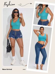 Women's Solid Color Ultra Soft Cropped Tank Top Casual Summer - Cadet Blue - View 4