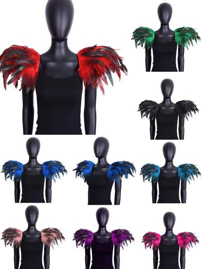 哥特式女性人造羽毛肩章带，适用于万圣节狂欢节服装