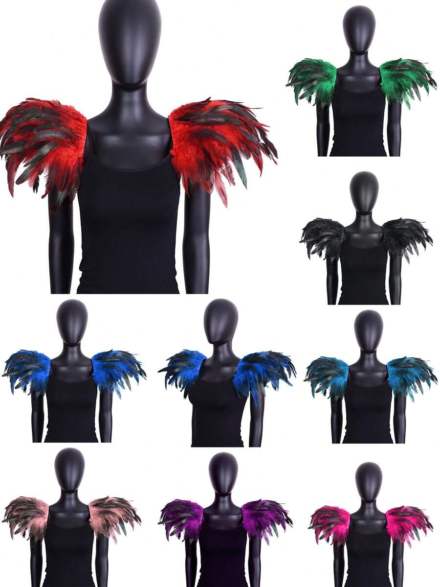 哥特式女性人造羽毛肩章带，适用于万圣节狂欢节服装 - 彩色 - 查看 1