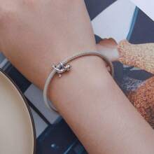 WOSTU WOSTU 1 buc 925 Sterling Silver Cat Beads Cat Black Cat Drăguț Kitty Animals Pendant Pink Heart Shape CZ Charms Pentru Brățară DIY Colier Fine Jewelry Accessories