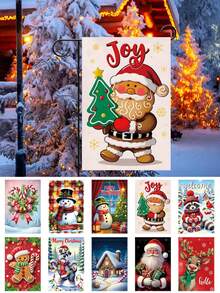 1 pieza Bandera de jardín navideña con Papá Noel y diseños navideños, de 30x45cm, bandera navideña de poliéster de doble cara con Papá Noel, hombre de jengibre, reno, muñeco de nieve, cachorro, para decoración navideña de patio, porche, jardín, hogar, sin asta