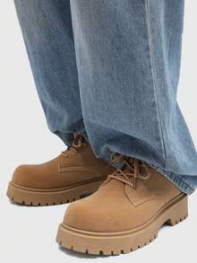 Fashion Round Toe High-Top Men's Boots, Thick Sole Increase Height Durable Work Boots, Retro Plus Size Ankle Boots For Men, Winter Outdoor