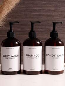 Shampoo-Spender - Nachfüllbare Shampoo- und Conditioner-Flaschen (Bernsteinfarben, 3 Set, 500ml) - Moderne Shampoo-Flaschen für die Dusche - Leere Shampoo-Conditioner-Körperwasch-Spender-Set - Für das Badezimmer - Mehrfarbig - Übersicht 7