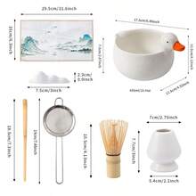 1/5/7pcs Matcha Whisk Set, Japanese Matcha Tea Set Includes Cute Duck Matcha Bowl(With Spout), Matcha Whisk And Holder, Bamboo Scoop, Scoop Rest, Sifter And Tea Towel, Matcha Kit For Making Breakfast/Matcha Latte, Gift For Matcha Lovers