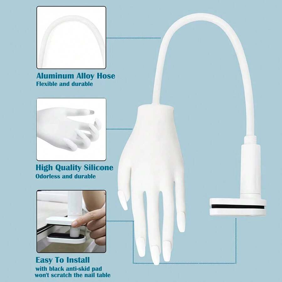 Acrylic Nail Practice Hand - Silicone Nail Practice Hand, Upgraded Version With Nail Plates That Never Fall Off, Fake Nails Manicure Practice Hand, Flexible Nail Model Hand, Includes 50 Nail Plates. Fingers Won't Break Easily - The Fingers Have A 3.2mm Aluminum Skeleton Inside Connecting The Entire Finger, Allowing The Fingers To Bend At Various Angles. - White - View 1