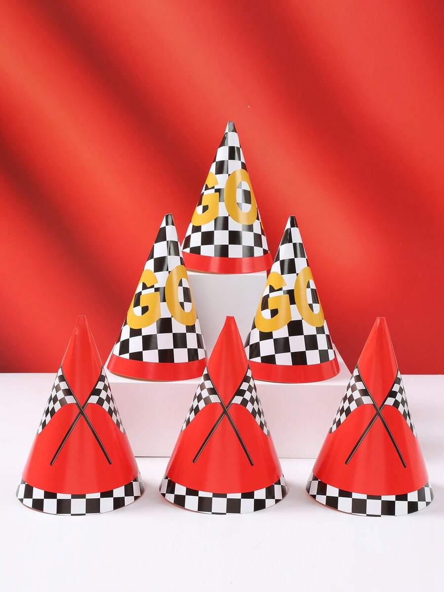 6 件赛车生日帽、竞赛车装饰纸质派对帽，适用于庆祝生日派对装饰用品、婚礼装饰、性别揭示婴儿洗礼派对用品、运动装饰、生日拍照道具、生日礼物