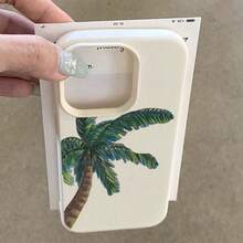 1pc TPU Material Green Summer Palm Tree Pattern Phone Case Compatible With IPhone/ - White - View 4