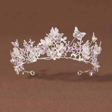 1 Peça Coroa de Princesa com Borboleta e Floral na Moda, Acessório de Cabelo Elegante para Noiva, Não Lavável, Adequado para Casamentos, Aniversários e Apresentações em Palco - Adequado para Pessoas com 15 Anos ou Mais.