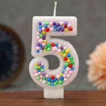 1pc Creative Digital Candle Colorful Bead Decorative Cake Decorative Candle, 0-9 White Background Digital Candle, Suitable For Birthday Cake, Large Festival Party - Multicolor - View 7