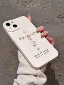 Una funda elegante para teléfono no incluye un cordón ni un soporte. 1 funda suave antideslizante de cobertura total en color blanco antiguo con diseño de líneas simples, flores, letras, eslóganes, cruces y ojo de gato, adecuada para 17/17/17 Pro/17 Pro/16 Pro/15 Pro/14 Pro/13 Pro/12 Pro. - Blanco - Ver 3