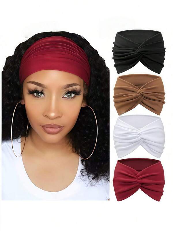 4 Packs New High-Quality Solid Color Widened Headbands For Women, Crisscross Knot Sports Yoga Headbands, Fashionable Girls' Headscarves