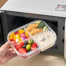 1pc Transparent Plastic Divided Lunch Box With Handle, Portable Leak Proof Bento Box With Compartment, Microwave Fruit Salad Food Storage Container Lunch Container, Meal Prep Box For StudentAdult Use In Home, Office, Camping, Picnic, Back To School - Multicolor - View 8