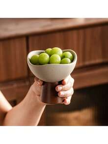 1 كوب آيس كريم سيراميك سميك ذو قاعدة خشبية عالية بطراز رجعي، وعاء حلوى عالي الجودة مناسب للزبادي والشوفان والمشروبات الحليبية والفواكه، مناسب للمنزل والمطعم والتجمعات الخارجية وحفلات عيد الميلاد والمناسبات