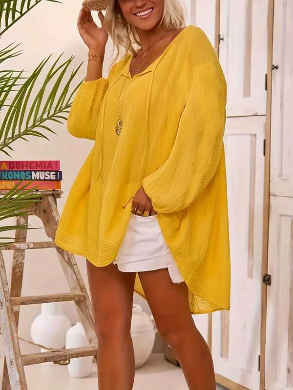 Plus Size Listrado Bolso Frontal com Botão Elegante Uso Diário