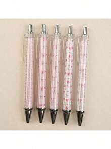 5/3/1 Pink Retractable Tip Pen Set - Cute Cartoon Design With Ring Print, Colorful Thank You Gift, Perfect For Office, School, Gift, Back To School Season