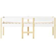 Bett Kinderbett mit Rausfallschutz, Kiefer-Vollholz-90x190 cm-Weiß & Eiche