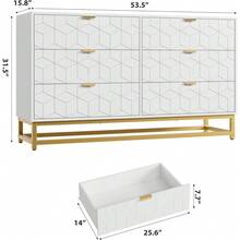 ShiningLove Drawer Dresser With Gold Metal Legs, Grey Stylish Storage Chest For Bedroom, Closet Or Living Room - 白色六腳梳妝台(較大) - 查看 3