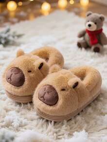 Winter New Cartoon Animal Children's Warm Shoes Indoor Anti Slip Plush Bag With Slippers