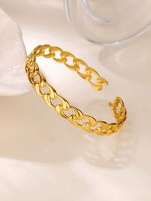 1 件经典链环袖口手镯，适合女士，18K 镀金不锈钢开口可调节手镯，简约时尚珠宝配饰，适合女士的礼物 - 金黃色 - 查看 1