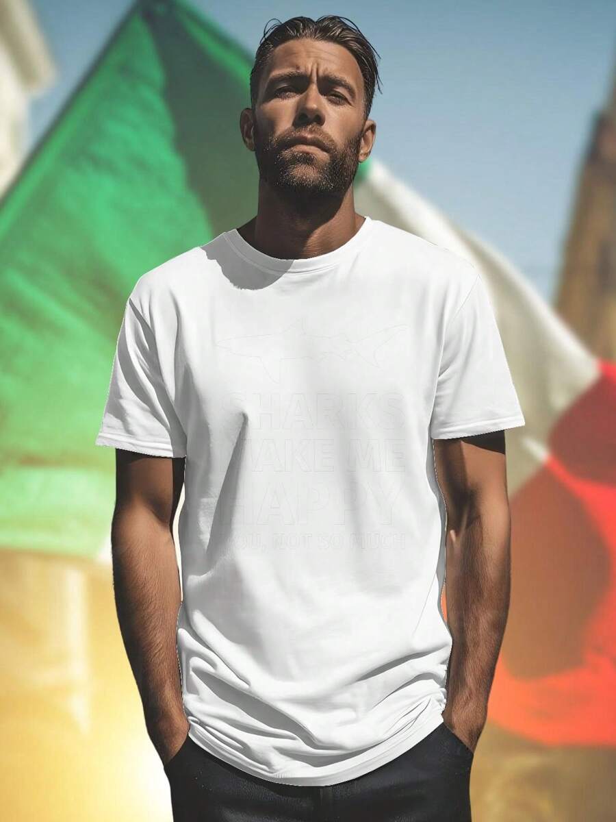 SHARKS MAKE ME HAPPY YOU NOT SO MUCH Maglietta Uomo Divertente Squalo Stampa Idea Regalo Estiva Moda Casual  Comfort Uomo T Shirt Regalo Festa Novità