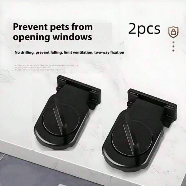 2pcs Black Aluminum Alloy Sliding Door & Window Lock - Anti-Theft, Anti-Pinch, No Drilling Required, Prevent Pets From Accidentally Opening, Bidirectional Locking For Enhanced Safety, Door Lock