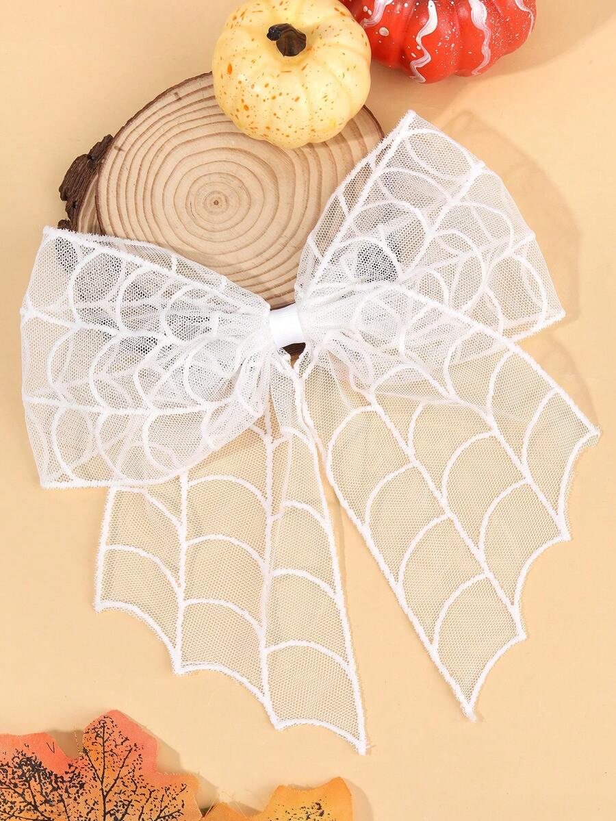 1 pezzo Fermagli per capelli a fiocco per Ognissanti per ragazze, accessori per capelli di Ognissanti, grandi fiocchi in tulle e pizzo con disegni a ragnatela, accessorio in tessuto elegante e carino per ragazze