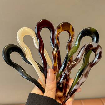 6 件亚克力 U 型发梳，多色，现代设计，适合日常造型和送礼，彩色 U 型配件（颜色随机），婚礼