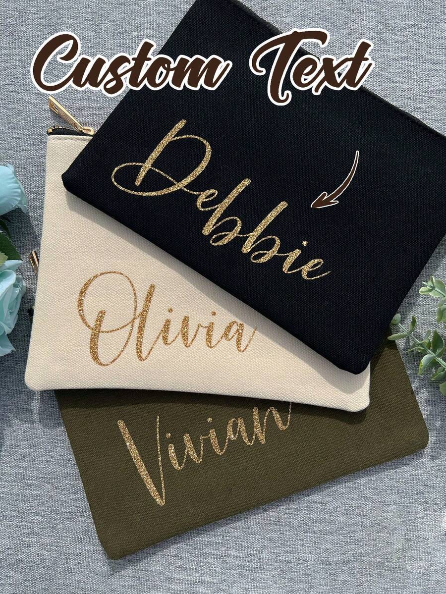 [Customized] Women's Cosmetic Bag - Waterproof, Large Capacity, Personalized Name Wedding Cosmetic Bag, Portable Zipper Cosmetic Bag, Travel Essentials, Cruise Essentials, Wedding Bag, Wedding Season Storage Bag, Beach Bag, Suitable For Wedding, Daily, Storage, Travel