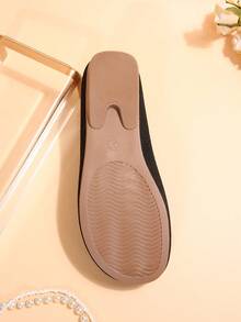 2025年秋季女士四季针织玛丽珍平底鞋，纯色一脚蹬圆头鞋，织物鞋面和衬里，橡胶鞋底，可机洗 - 黑色 - 查看 11