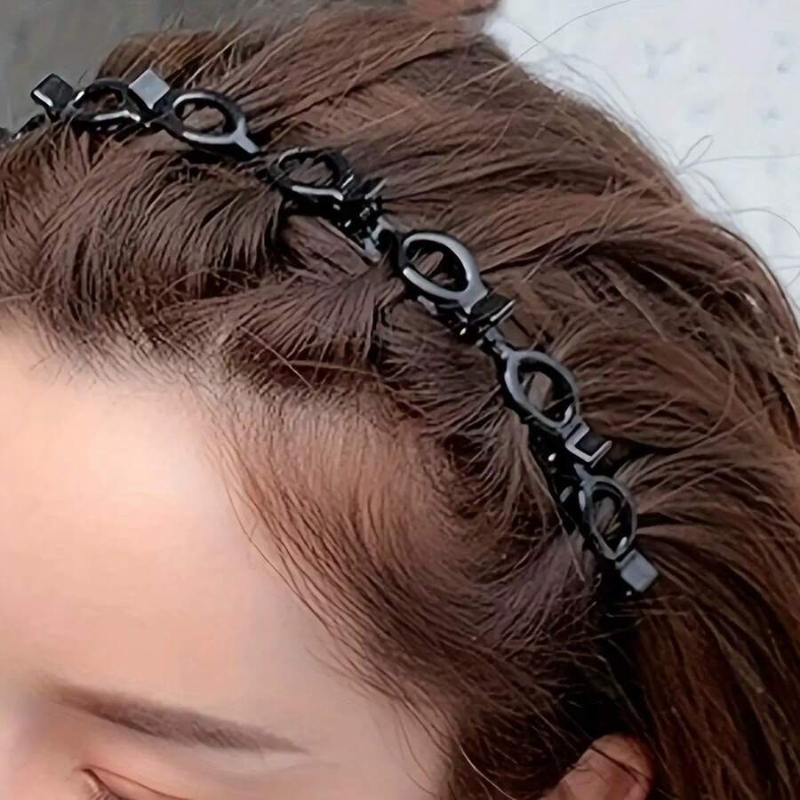 1 件女士黑色编织发夹、刘海发夹、空心防滑发箍、时尚发饰、发饰、发带、女士发带、秋季服装 - 黑色 - 查看 1