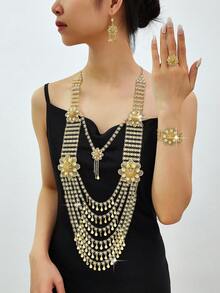 Set de bijuterii retro de lux Mgyi, din cupru auriu, la modă și de înaltă calitate, pentru femei, colier cu pandantiv, cercei, placat cu aur de 18K, design elegant de lux, pătrat, inel brățară pentru femei, potrivit pentru Nigeria, Dubai, Orientul Mijlociu, Arabia Saudită, nuntă, purtare zilnică, cadou de aniversare a nunții, cadou de Halloween pentru prieteni