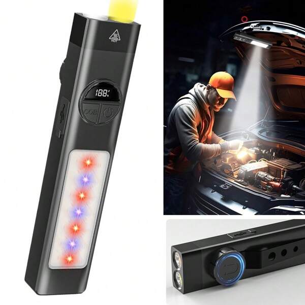 1pc Multi-Function Portable EDC Flashlight With Pen Clip 8 Modes Rechargeable Torch 395nm UV Light Waterproof Outdoor Emergency Lamp