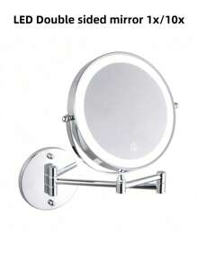 [LED Makeup Mirror] 8-Inch Double-Sided Mirror - Wall-Mounted Makeup Mirror With LED Lights, 1x/10x Magnification, 360 Degrees Rotation, 3-Color Light Touch Screen - Suitable For Bathroom, Bedroom, Living Room Bathroom Decor Fall Decor Makeup Organizer Bathroom Accessories Back To School