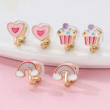 3 对/套锌合金独角兽、美人鱼和彩虹形夹式耳环，无需穿孔，适合日常佩戴的装饰配件