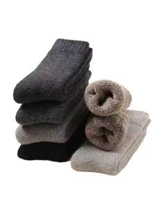 2/10 pezzi di calze di lana spesse, calze casual in lana a coste fino alla caviglia di colore unito per uomo e donna, calde per l'autunno/inverno