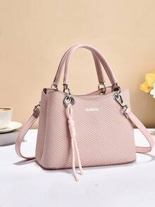 Geantă de mână minimalistă cu dungi, geantă tote la modă cu capacitate mare, geantă de umăr, geantă crossbody, pentru călătorii, cumpărături, geantă de mână elegantă nouă pentru femei cu pandantiv, geantă de umăr/crossbody de lux versatilă, casual, de mare capacitate