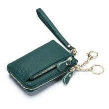 Women's Leather Rfid Coin Purse Small Change Purse Card Holder Keychain Wallet Pouch Wristlet Handbag - Green - View 1