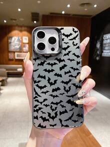 1pc High-Fashion Full Screen Bat Pattern Shockproof, Anti-Slip, Anti-Fingerprint, Anti-Shock Phone Case With Separate Metal Buttons, Compatible With Apple 16 15 14 13 12 11 Pro Max/ Redmi/OPPO/Infinix Series, Black & Silver - Black - View 7