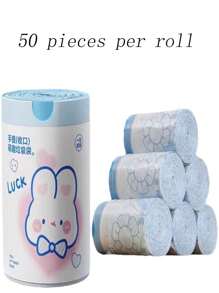 100 piezas Bolsas de basura con cordón con diseño de conejito lindo, material nuevo, delgadas, duraderas y desechables, sin fugas | Ideal para hogar/oficina/dormitorio | Fácil de cerrar con un tirón, sin desorden