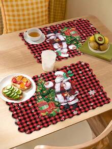 2pcs/4pcs Creative Christmas Party Linen Insulated Mat With Wavy Edge Non-Slip 12*18 Inch Heat Resistant For Christmas Holiday Farmhouse Family Gathering And Party Decoration Placemat