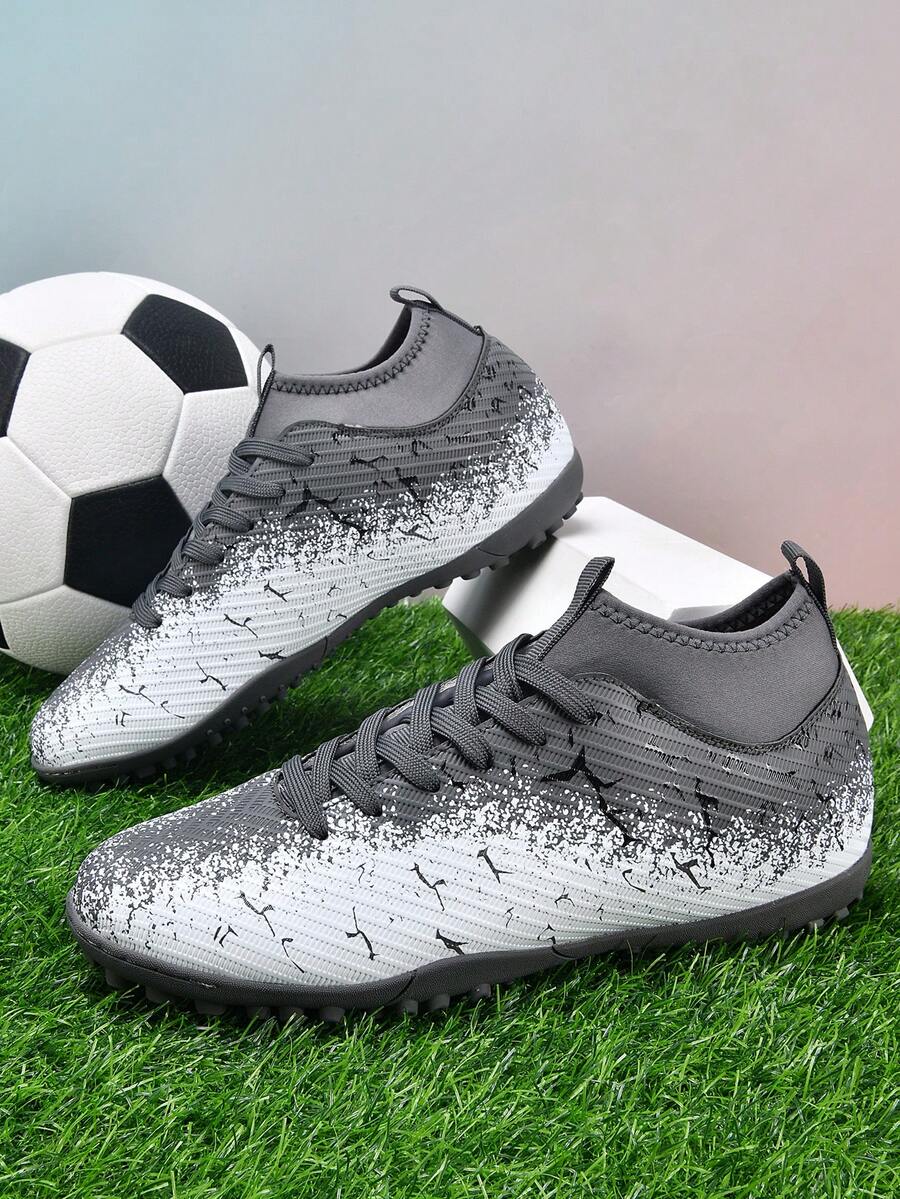 زوج من بوت كرة القدم الخارجية للبالغين والشباب ذات الأعلى العالي, مقاومة للانزلاق والتآكل، بسنارات مناسبة للأرضيات الاصطناعية، والرمل، والعشب الطبيعي، والملاعب الداخلية، تصميم بنظام ربط بالأربطة، مقاس صغير، بوت كرة قدم خفيفة الوزن عالية الأداء، بوت كرة قدم نسائية من الجلد - رمادي - مشاهدة 1