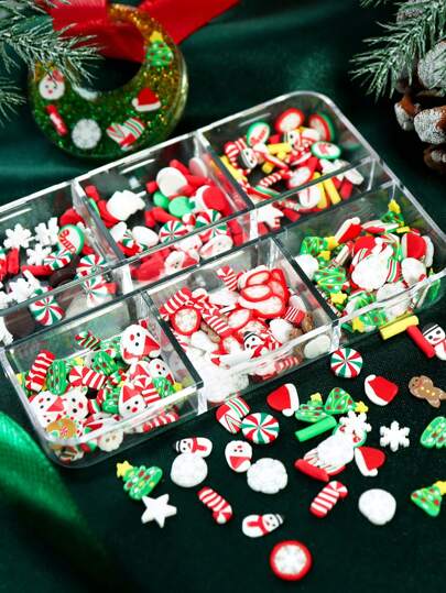 1 caja de rebanadas de arcilla suave rellenas de resina navideña mixta, muñecos de nieve decorativos, copos de nieve, hombres de jengibre, material de relleno de molde de silicona, para manualidades de resina DIY y decoración de joyas.