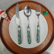 Set de 6/3 buc. cuțite și furculițe din oțel inoxidabil cu mâner ceramic de Crăciun cu desene animate creative, veselă Moș Crăciun și om de zăpadă, tacâmuri drăguțe, ustensile portabile, cadou de Crăciun, cadou de sărbători, esențial pentru masă