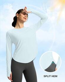 Womens Shirts UPF 50+ Lightweight Quick Dry Long Sleeve Workout Hiking Tops Outdoor - 淺藍色 - 查看 3